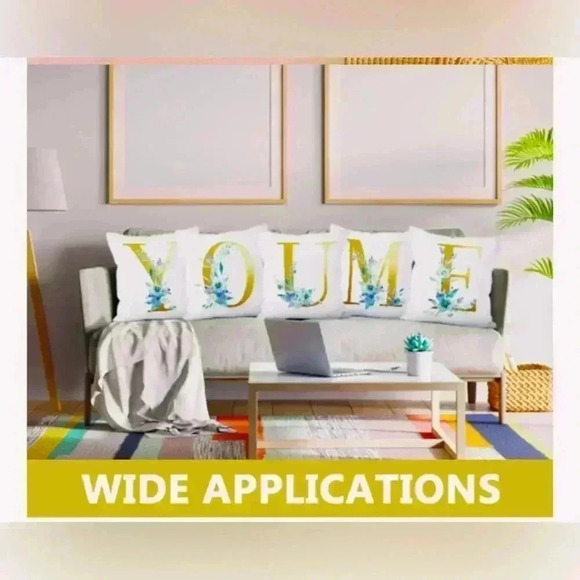 Pillow Covers 18x18” 1 pc W Alphabet Linen White/Gold W Blue Floral Boho Cottage - Picture 14 of 16